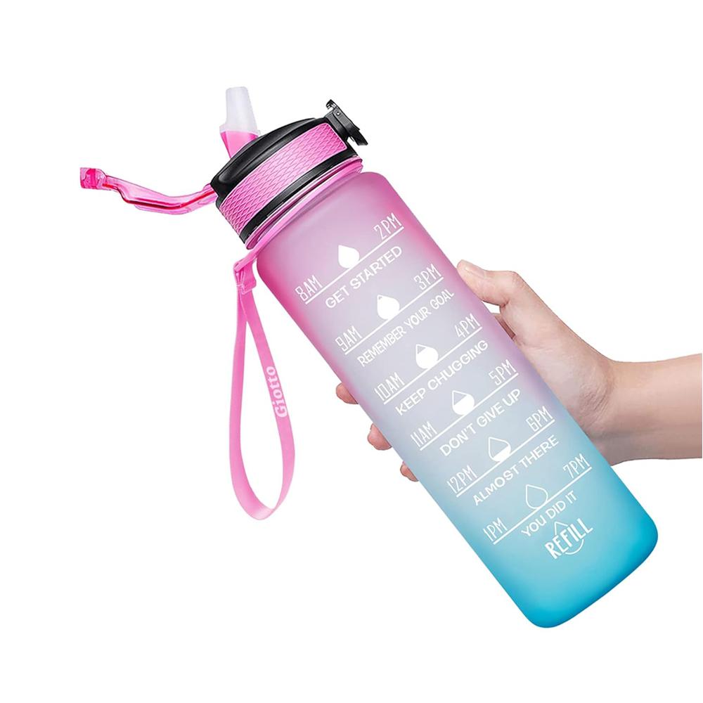 32 Oz Motivational Water Bottles with Times Marker To Drink and Straw Leakproof Drinking Sports Mug for Fitness, Gym & Outdoo