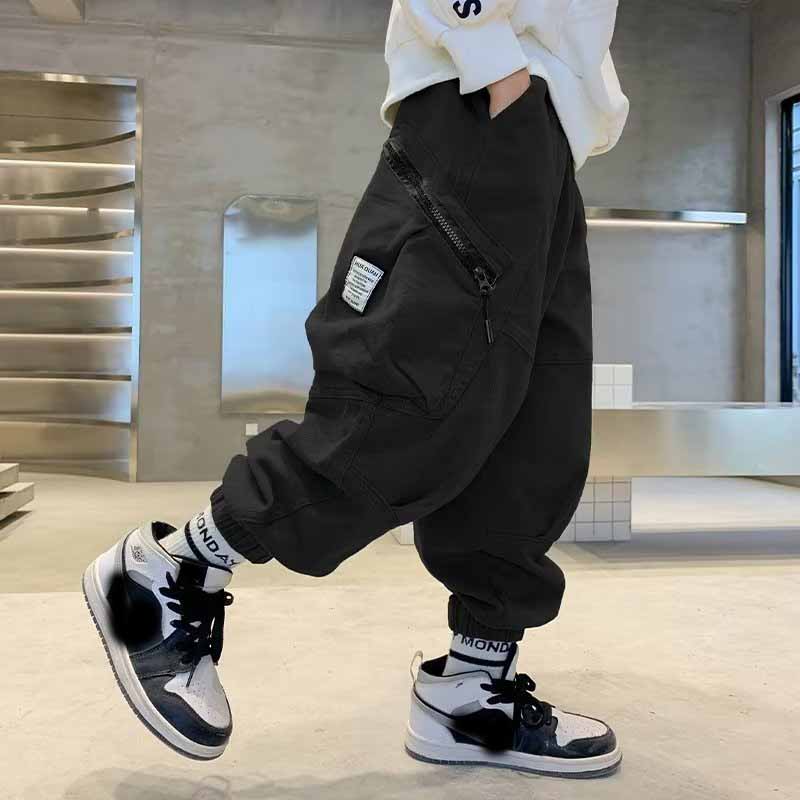 Boys Spring Autumn Children's Clothing Cargo Pants Children's Casual Large Size Sweatpants Boys Fake Zippers Cargo Pants