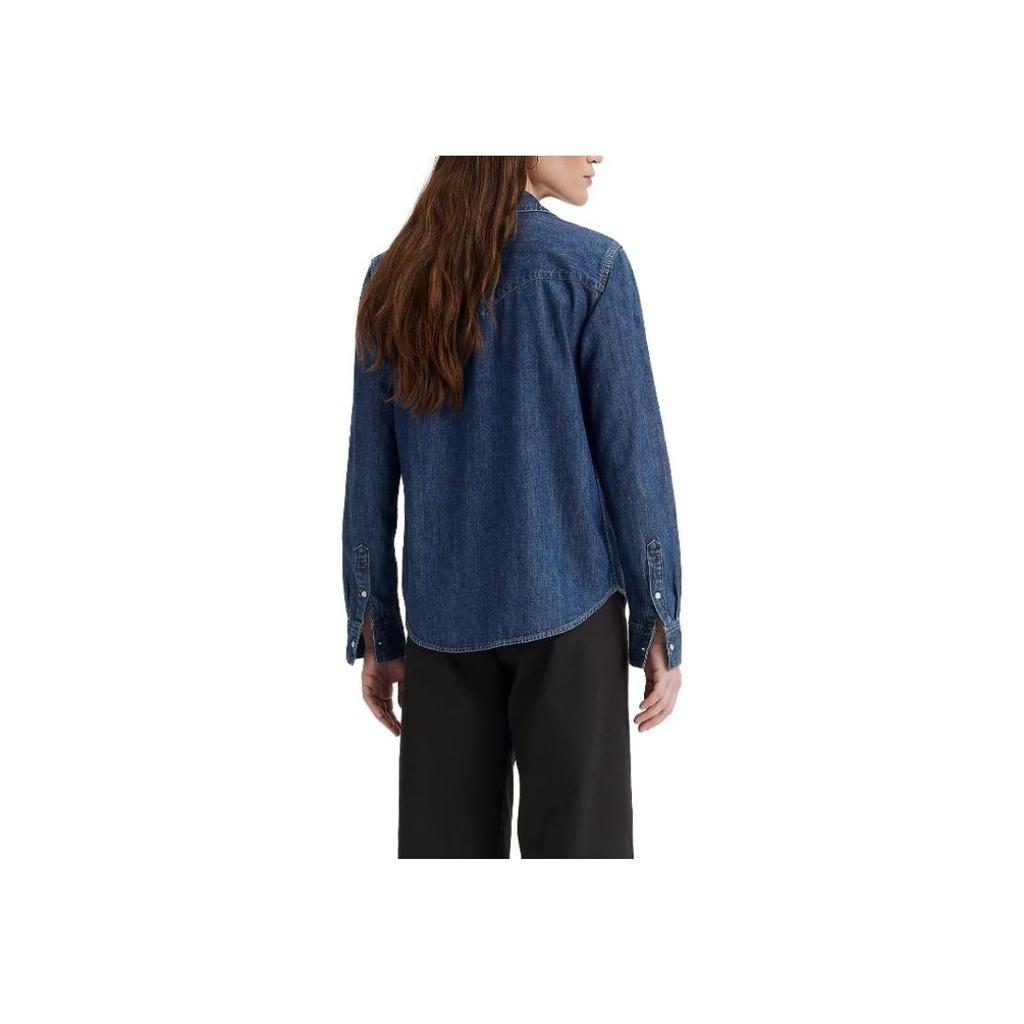 Levis Solid Color Button Square Neck Denim Long Sleeve Shirt Women shirts Blue 16786-0016