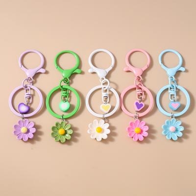 Cute Enamel Flower Keychain Women Girls Key Ring Pendants for Handbag Decor Handmade Key Chain Jewelry Gift