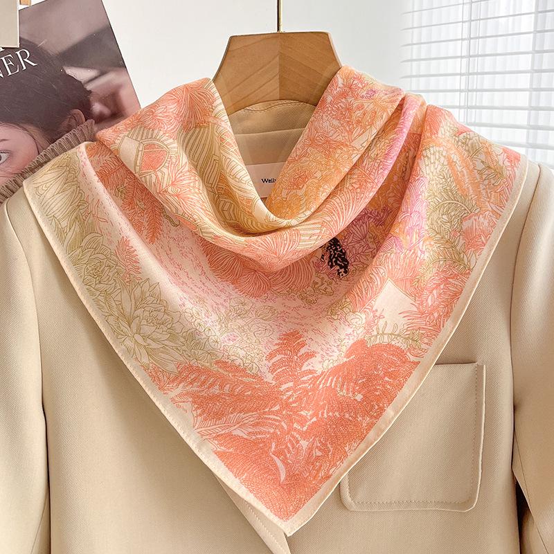 Women's French Red Cotton Silk Blend Scarf – 70CM Neck and Headscarf, Spring/Autumn Fashion Accessory