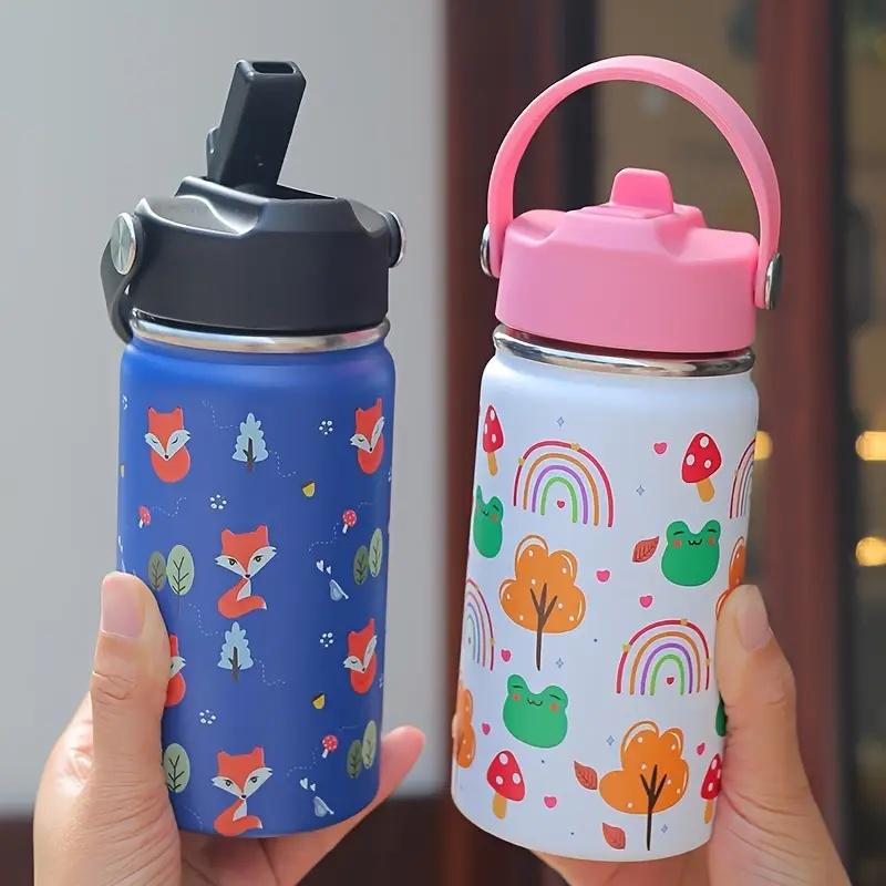 12Oz Kids Water Bottle Cartoon Animal Children'S Cup With Straw Stainless Steel Vacuum Flacks Thermos Bottle Thermal Mug Cups