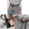 Women Skinny Pu Leather Belt Fashion Floral Decor For Office Wear
