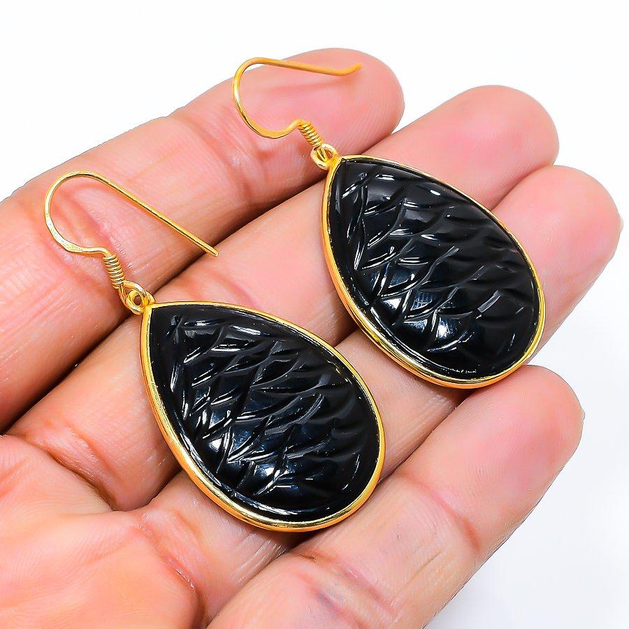 

Black Onyx Gemstone Handmade 925 Sterling Silver Jewelry Earring 1.89 GK-6118