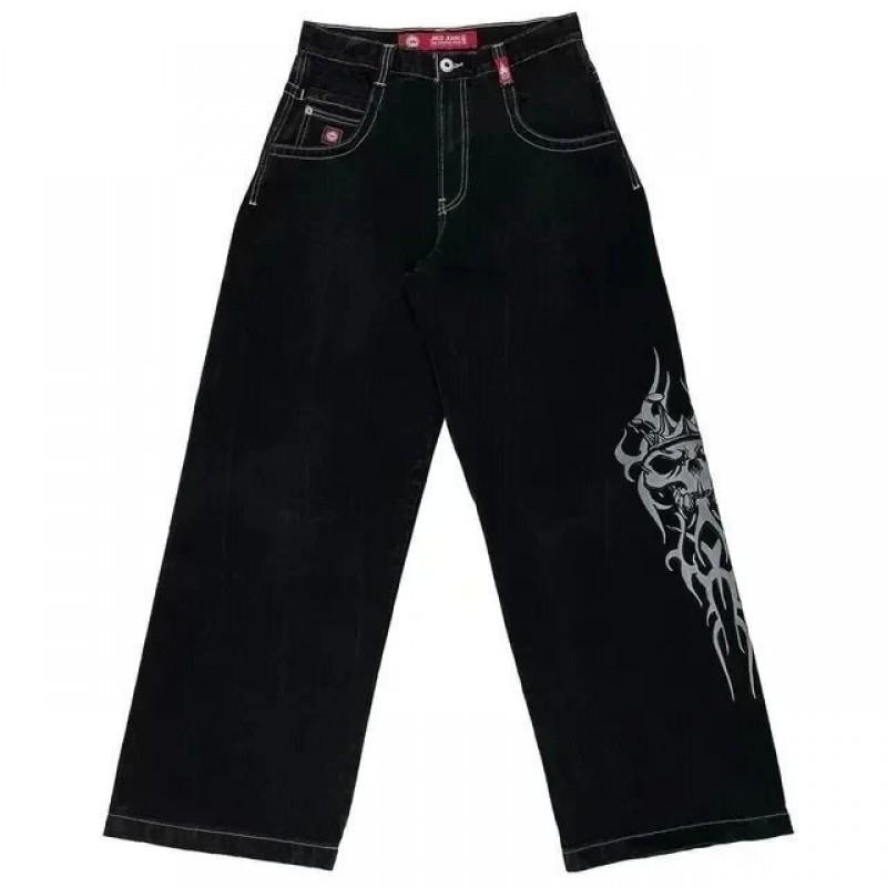 Hohe Taille Weites Bein Jeans Herren Streetwear Hip Hop Vintage Lockere Passform Gerader Schnitt Herbst