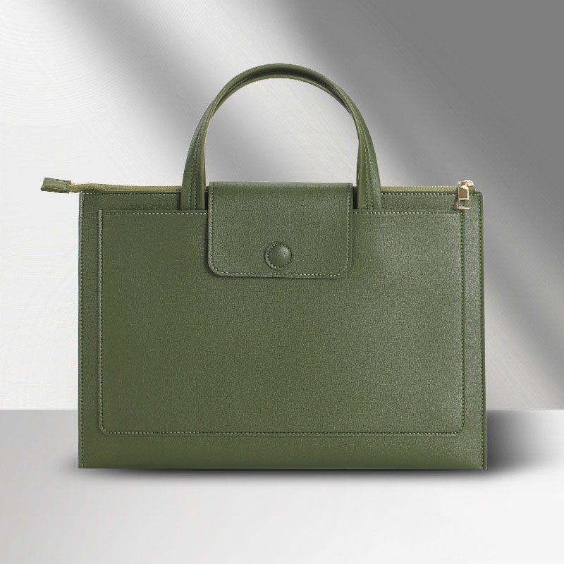 1pcs Customized Leather File Bag with Large Capacity, Thick Hand-held Zipper, Simple Laptop Bag, Storage and Data Bag
