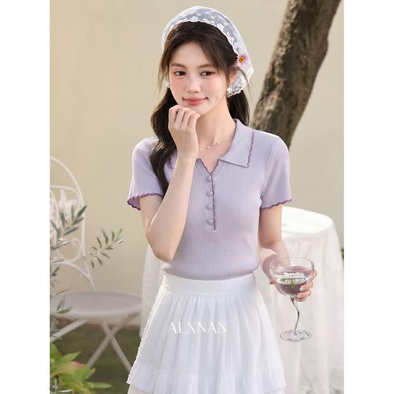 Women s Gentle Polo Knit Short Sleeve Top M