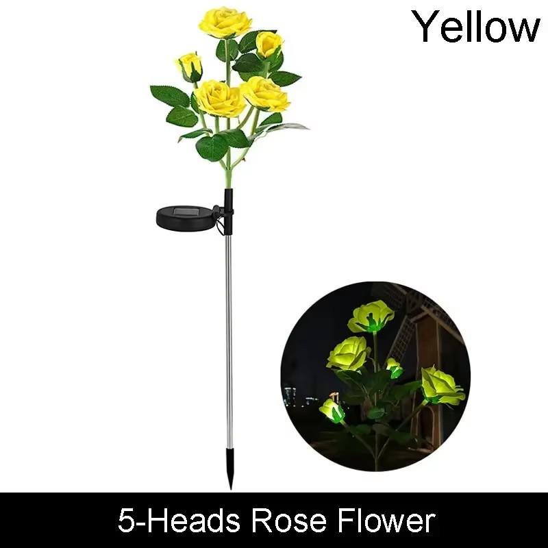 Outdoor Solar LED Lawn Lamp Artificial 5 Heads Rose Flower Holiday Garden Ground Light Wedding Party Yard Patio Lawn Home Decor