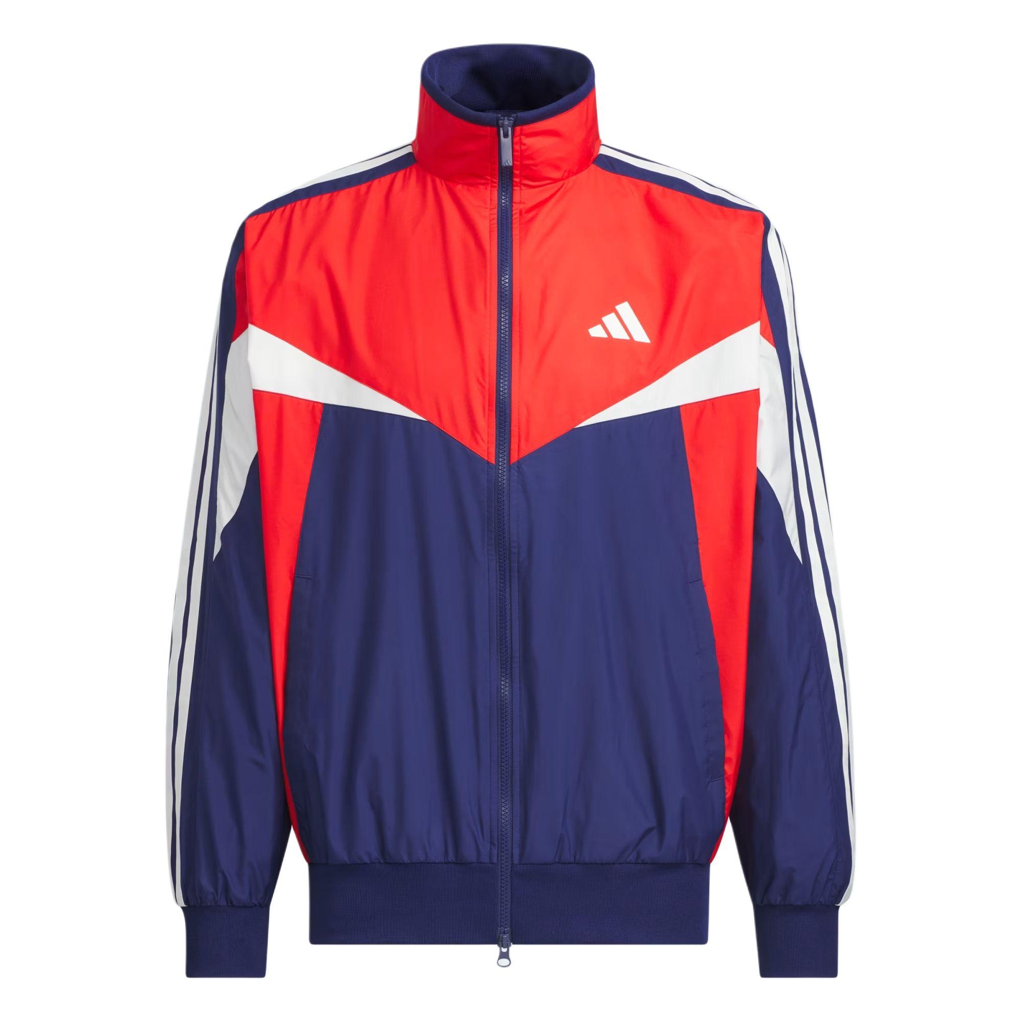 

Adidas Sportswear FW25 Обязательная вещь Свободная куртка с тремя полосками, блоками цвета, сетчатой подкладкой, ветрозащитная, дышащая, с длинным рукавом, мужская куртка KF3678 L