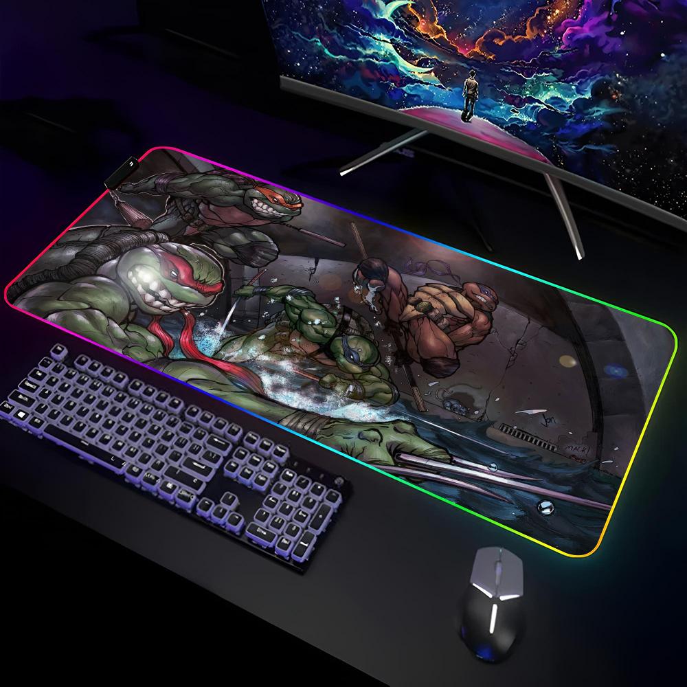 T-Teenage Mutant N-Ninja-Turtles Mouse Pad Gamer RGB Deskmat Keyboard Mat Gaming Laptops LED Mousepad Desk Protector Anime Mause