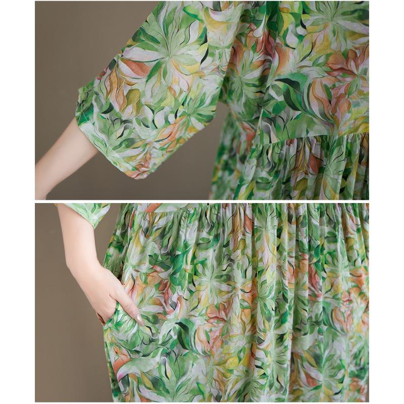 DIMANAF New 2026 Summer Beach Women Plus Size Lady Long Dress Loose Oversize Vintage Maxi Floral Print Cotton