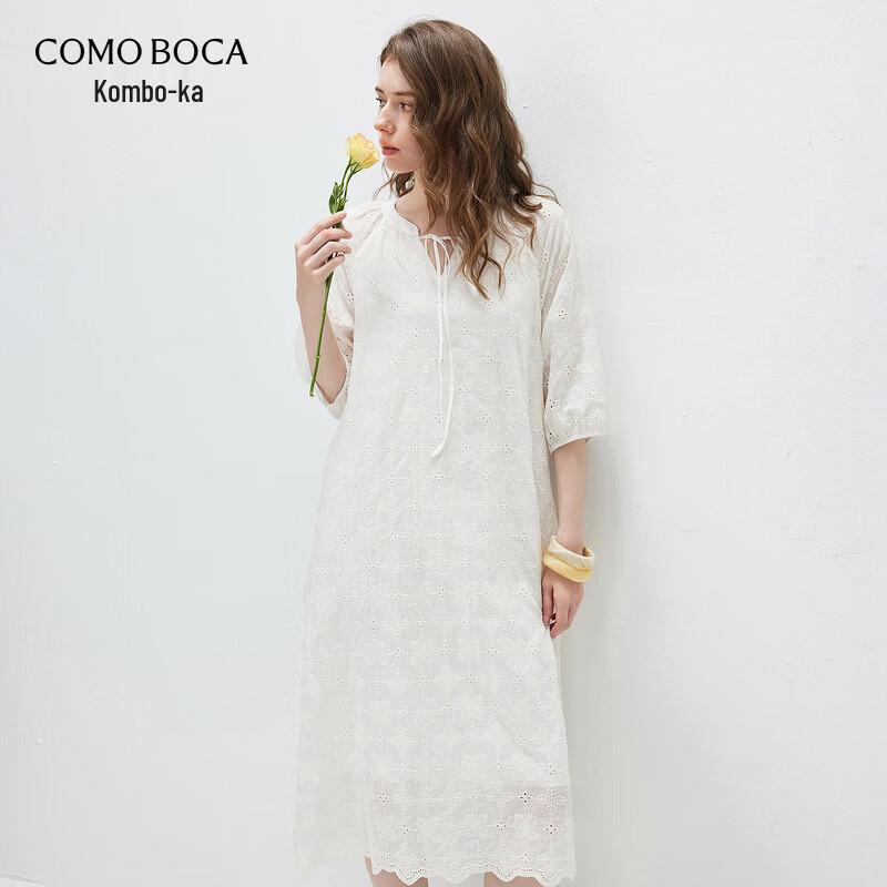 Komom Boka Women s Embroidered Mulberry Silk Blend V-Neck Midi Dress L