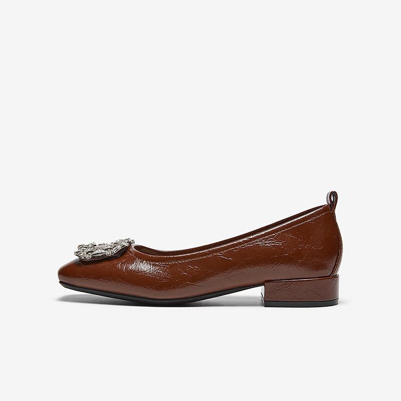 BASTO Fashion Shiny Rhinestone Commuting Low-Cut Square Toe Women's Flats