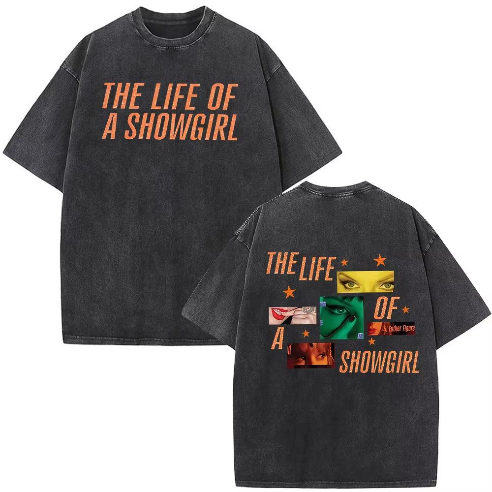 The Life of A Showgirl Album Merch Tshirts Fan Gifts Mens Women Clothing Vintage Washed Cotton Oversized Short Sleeve T Shirts