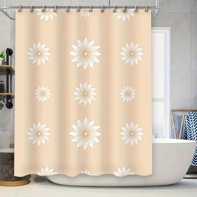 Charming White Flower Bath Shower Curtain Modern Decor Made with High-Quality Fabric for Long Lasting Use.