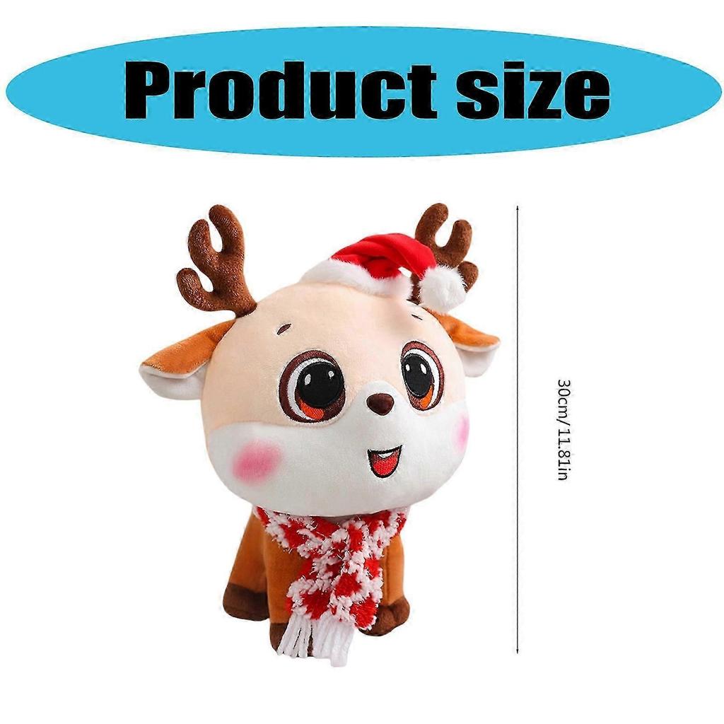 Reindeer Stuffed Animals Plush Toy,11.81inches Christmas Elk Plush Toy Cute Soft Plushie for Christmas Decorations