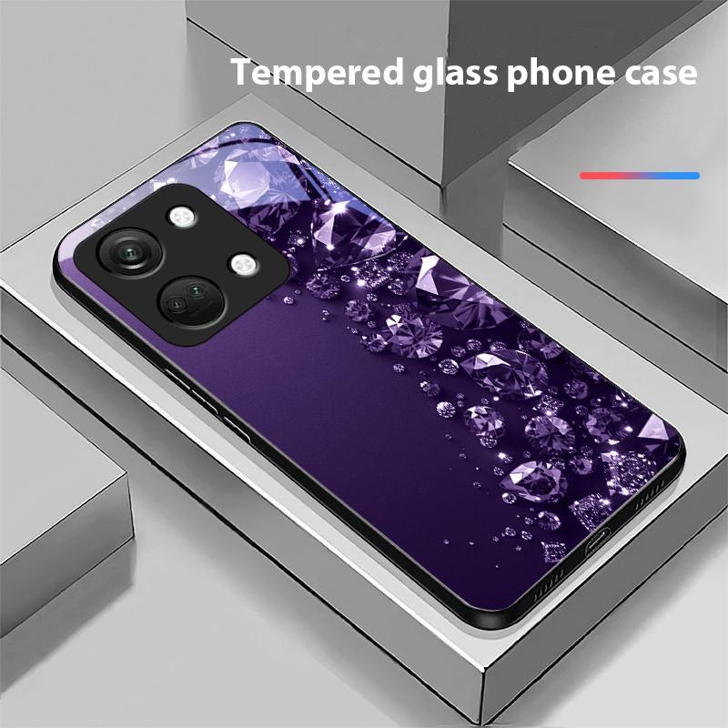 Full Diamonds For OnePlus Nord 3 5 6T 7 Pro 8 12 10T Reno8 Lite 5G 10R Nord N30 Hard Shell Tempered Glass Phone Case Black
