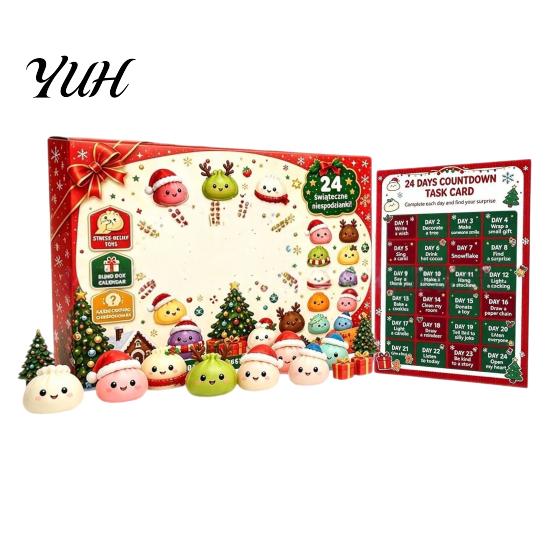Educational Sensory Toy 24 Day Christmas Countdown Calendar, Soft TPR Bun Squeeze Dumpling Character Collection Set for Stress Relief, Festive Holiday