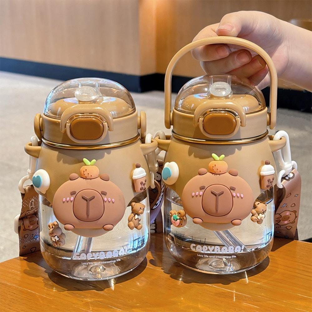Cartoon Capybara Water Bottle Plastic Outdoor Beverage Cup Cute Straw Cup