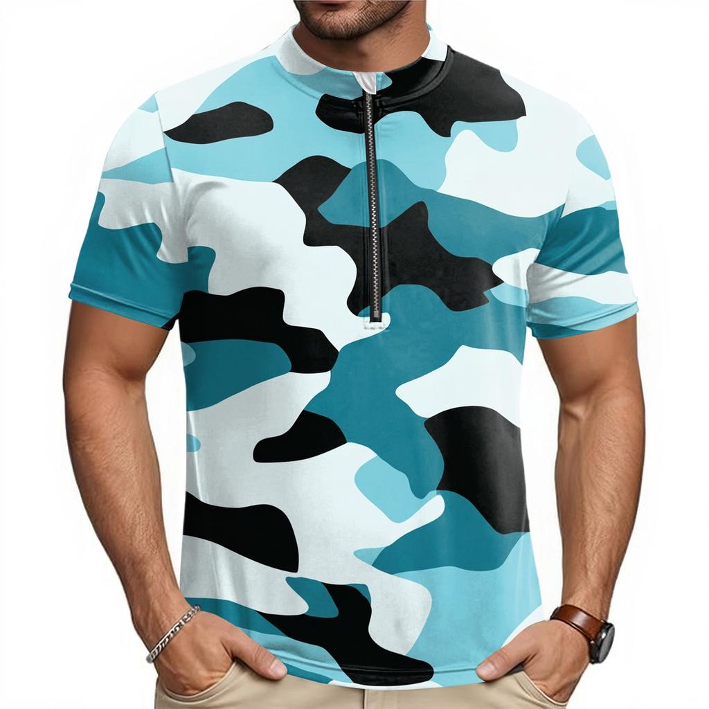 Men's Short Sleeve Cycling Jersey Breathable Quick Dry Half Zip Round Neck Lightweight Performance Top for Road Mountain Bike