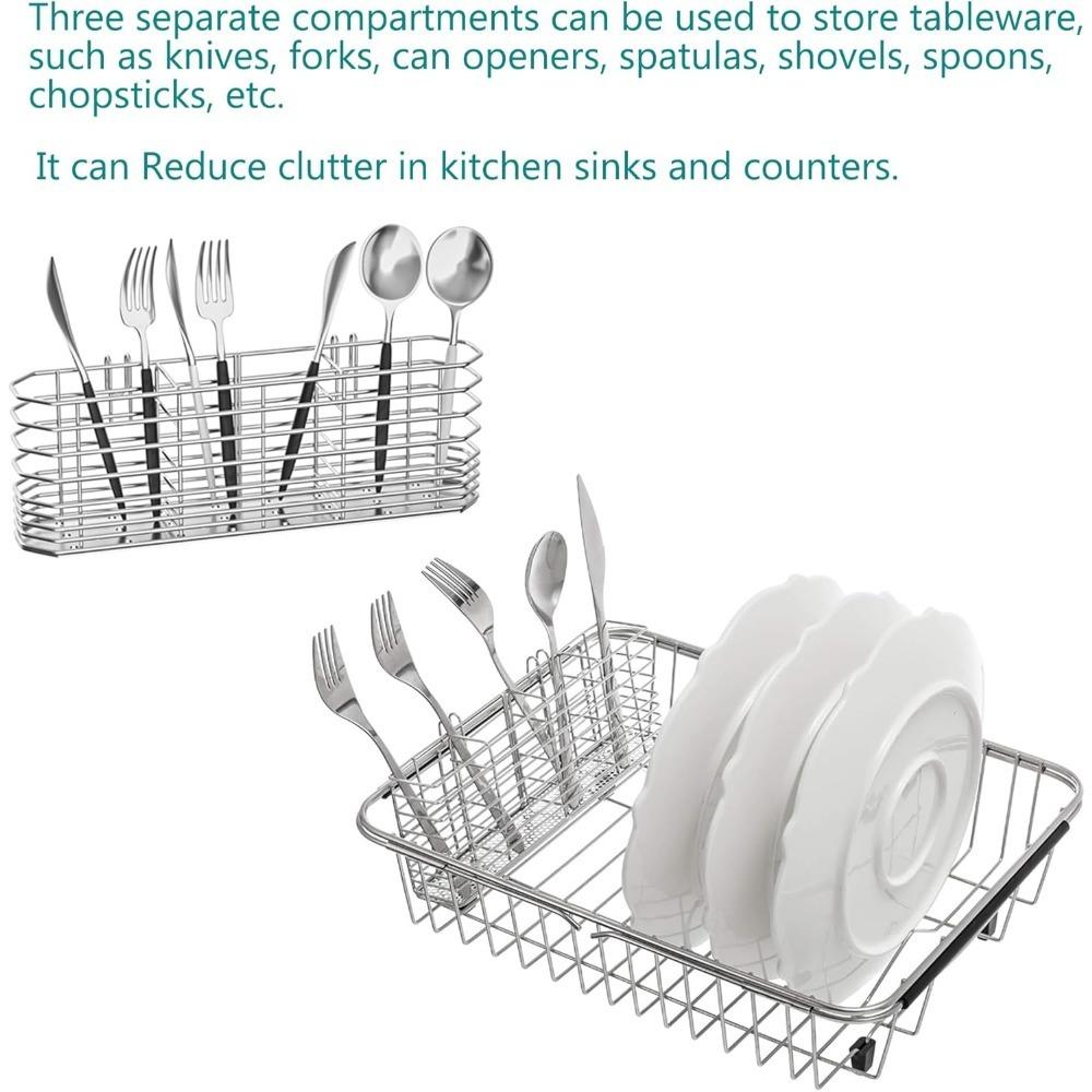 304 Stainless Steel Utensil Holder, Kitchen Utensil Organizer, Knife and Fork Drainage Rack, Kitchen Drainage Basket Accessories, with Hooks