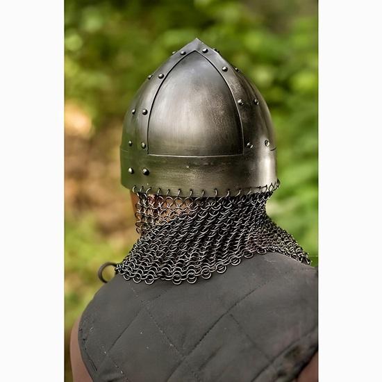 Medieval Viking Helmet Black Norman Nasal Helm with Chainmail LARP And Renaissance Armor for Reenactments, Cosplay Collectors