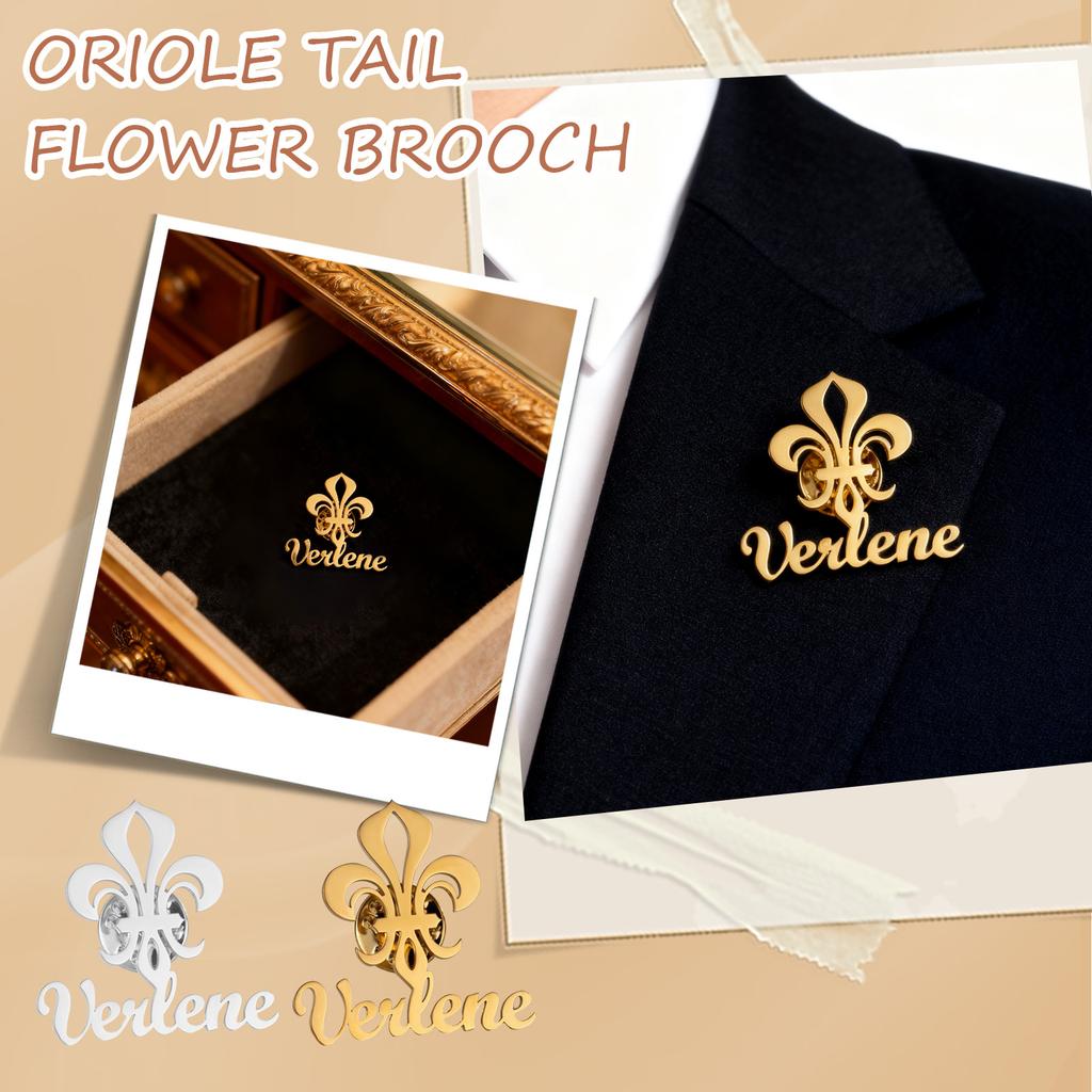 Stainless Steel Oriole Flower Brooch DIY Personality European And American Engraved English Letter Name Brooch