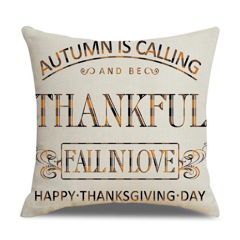 Thanksgiving Linen Pillowcase Autumn Pumpkin Print Pillow Cushion Cover
