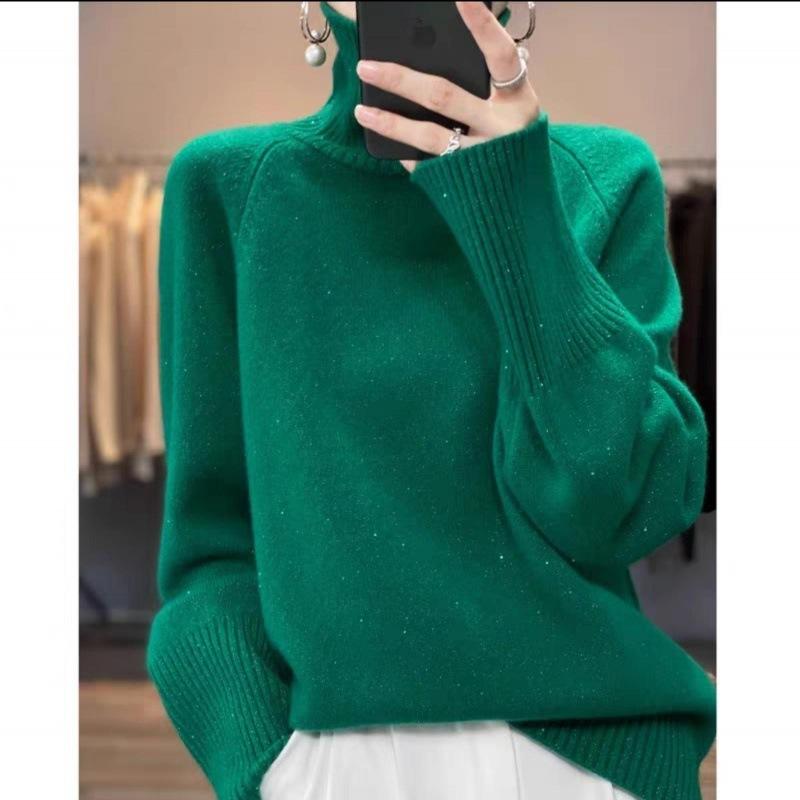 Autumn and Winter High Neck Sweater Knitted Sweater Women's Loose Korean Version Thick Pullover Sweater Base Sweater