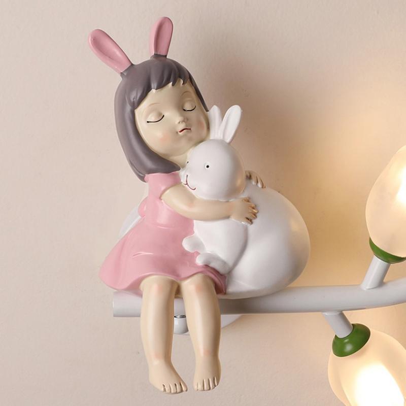 Girl Rabbit Wall Lamps Children's Room Wall Light for Bedroom Bedside Hallway Lighting G4 LED Flower Decorative Night Lamps