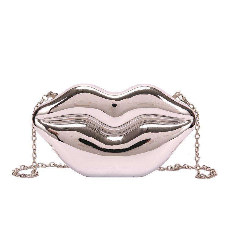 Bolso de Mano con Labios Dorados para Mujer Bolso de Hombro de Cadena Acrílica de Alta Calidad para Señoras Bolso de Noche Forma de Labios Cartera