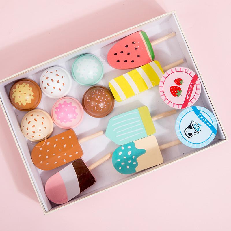 Simulation Wooden Ice Cream Store Shelves Children Toy Set For Rol Playing