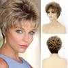 Synthetic Fiber Short Haircuts Blonde Wigs for White Women Pixie Cut Hairstyles Golden Mom Curly Hair Replacement Wig with Bangs