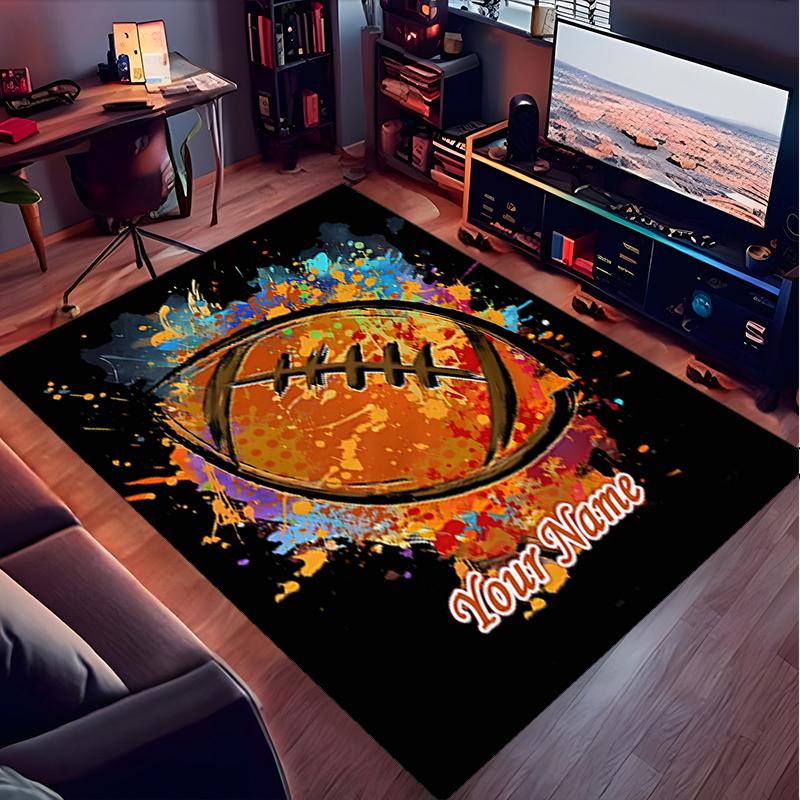 1PC Custom Name Football Art Theme Floor Mat Ideal for Living Room, Game Rooms, Office, Bedroom, Office Floor Mat , Floor Mats for Home