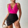 Women High Waist Backless One Piece Mesh Drawstring Sexy Slim Fit Bikini Swimsuit