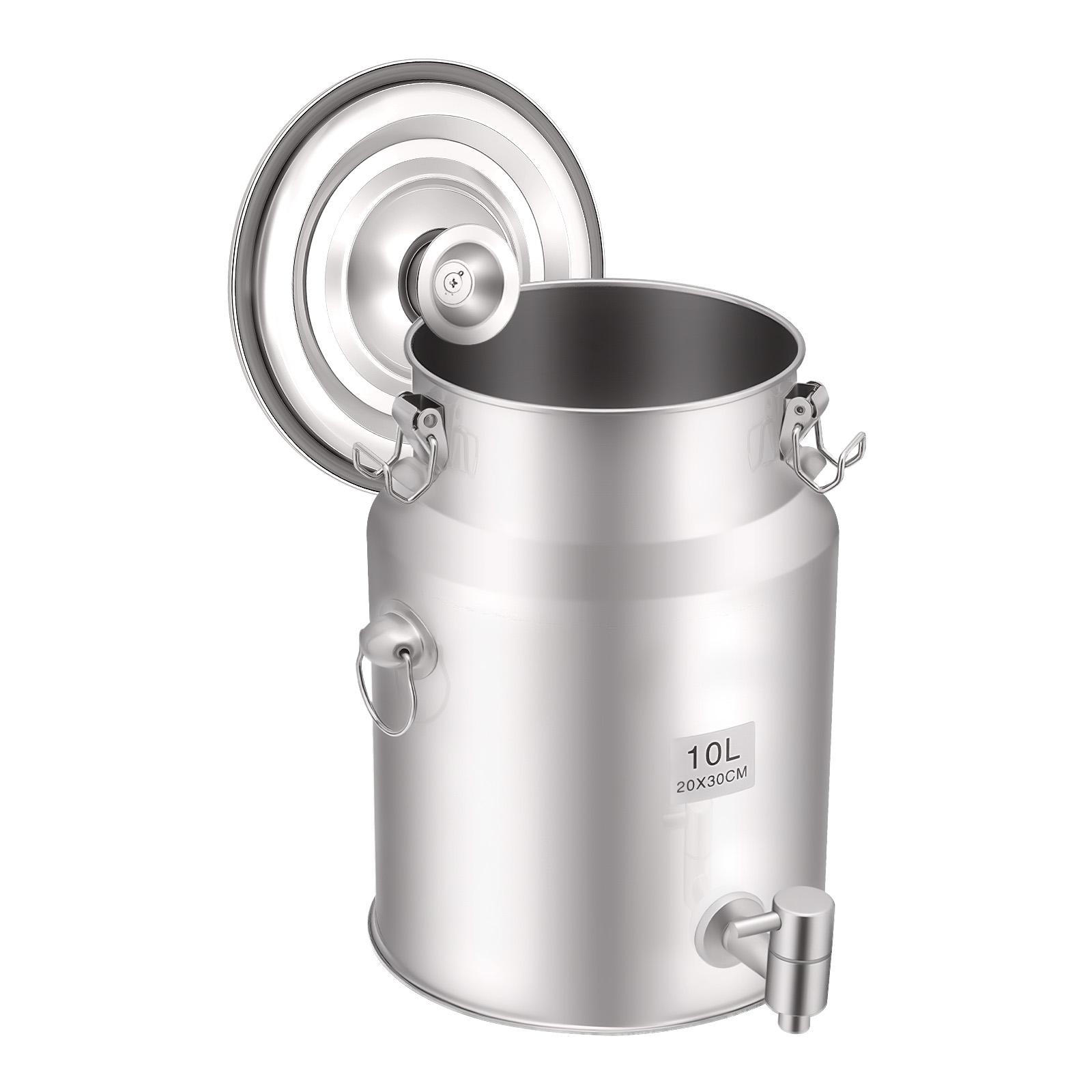 

10L Water Beverage Drink Dispenser 304 Stainless Steel Milk Can W/Spigot & Sealed Lid for Storing Liquid & Dry Goods серебряный