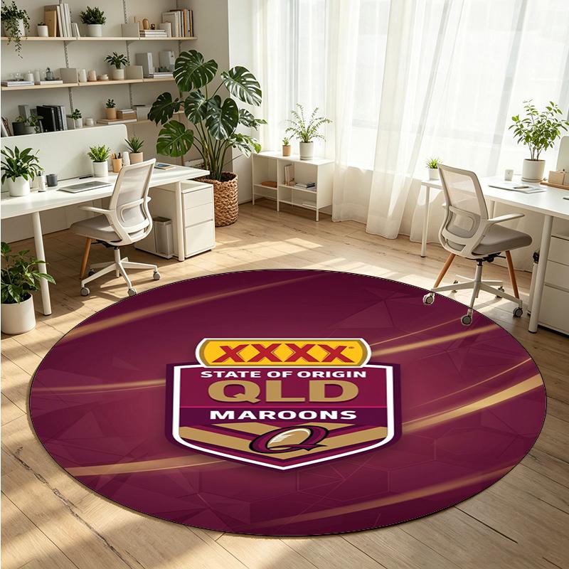 Queensland Maroons Printed Round Crystal Velvet Rug Soft Non Slip Floor Carpet For Bedroom Holiday Gift