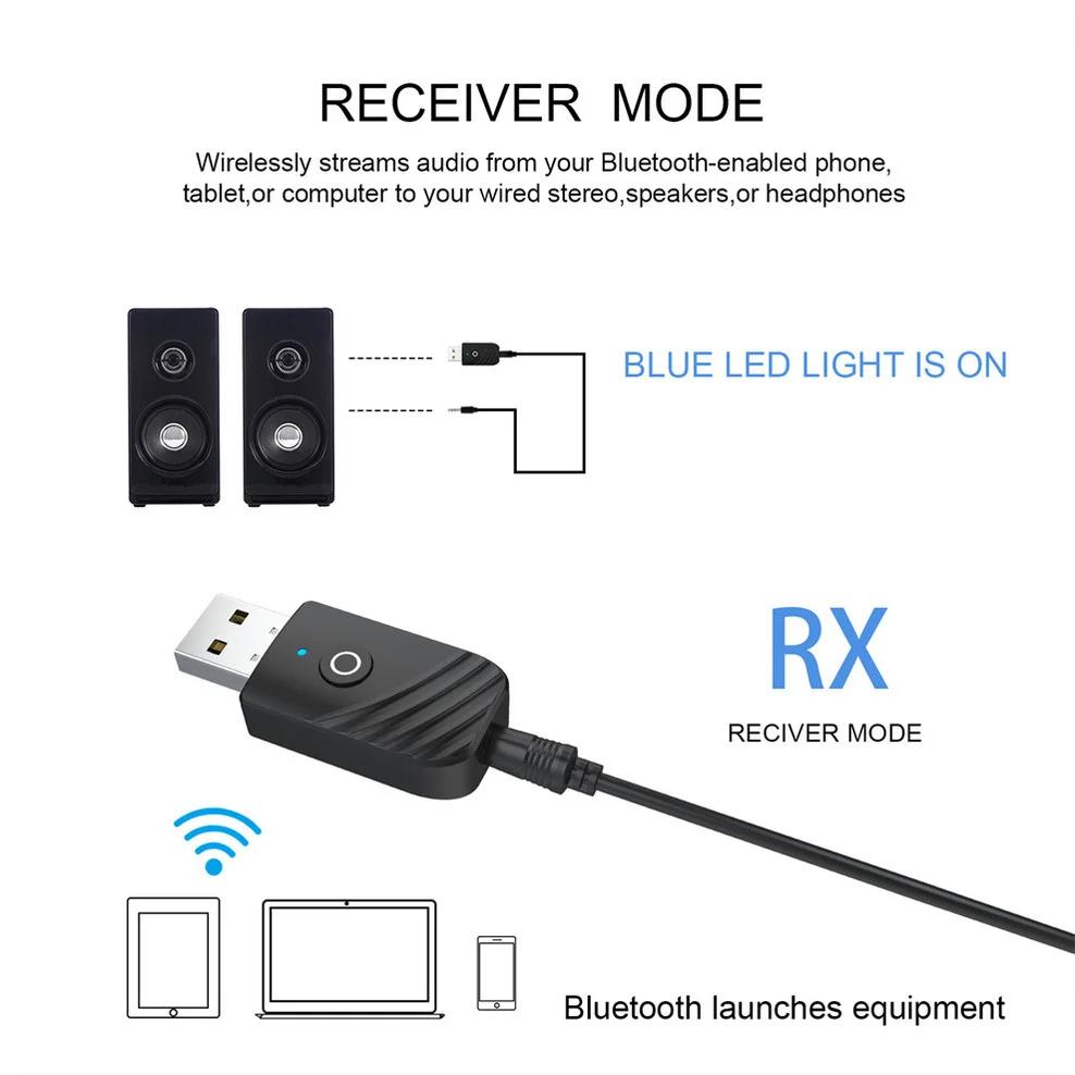 3 In 1 USB Bluetooth 5.0 Audio Receiver Transmitter Apply To Computer TV Adapter Car Dual Output For Speakers Headphones