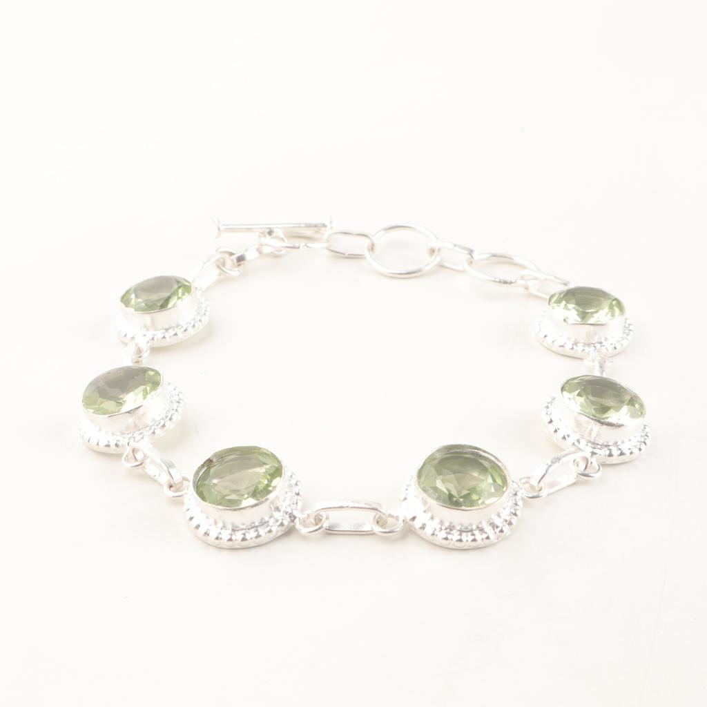 Green Amethyst Gemstone 925 Sterling Silver Jewelry Handmade Women Bracelet 9" RB-9-18