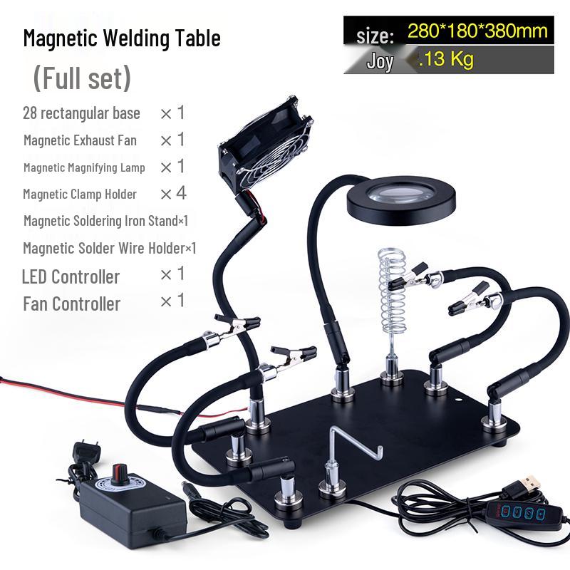 Pro Soldering Station Kit: Soldering Iron, Wire, Magnifying Lamp, Smoke Absorber, Magnetic Repair Tool