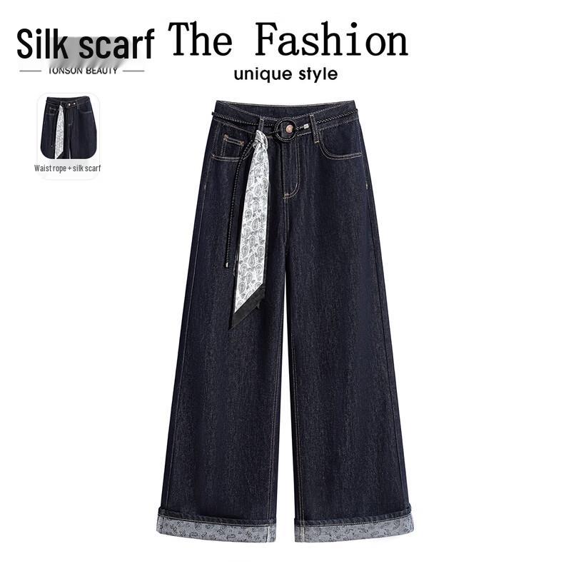 

Women s High-Waisted Washed Wide-Leg Jeans L