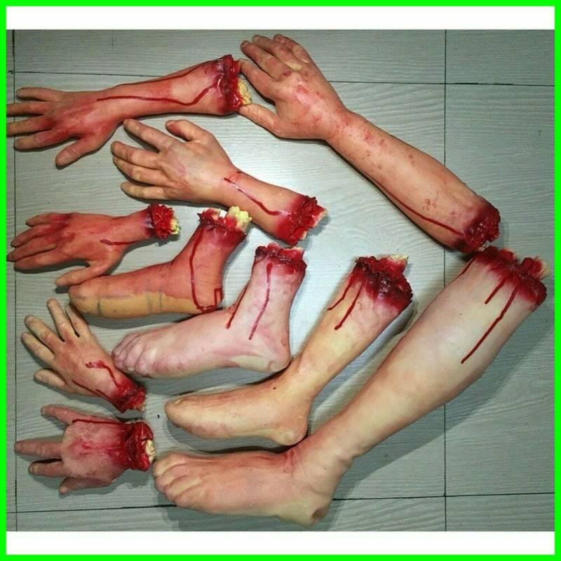Scary Fake Halloween Body Parts Bloody Severed Arm Hand Foot Props Spoof Tricky
