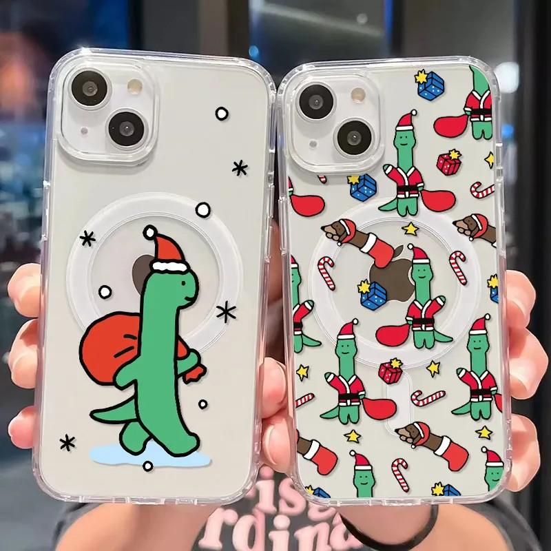 Christmas Cute Cartoon Dinosaur Joguman Magsafe Magnetic Phone Case for iPhone 16 15 14 13 12 11 8 7 Plus Pro Max X XR XSMax Tpu