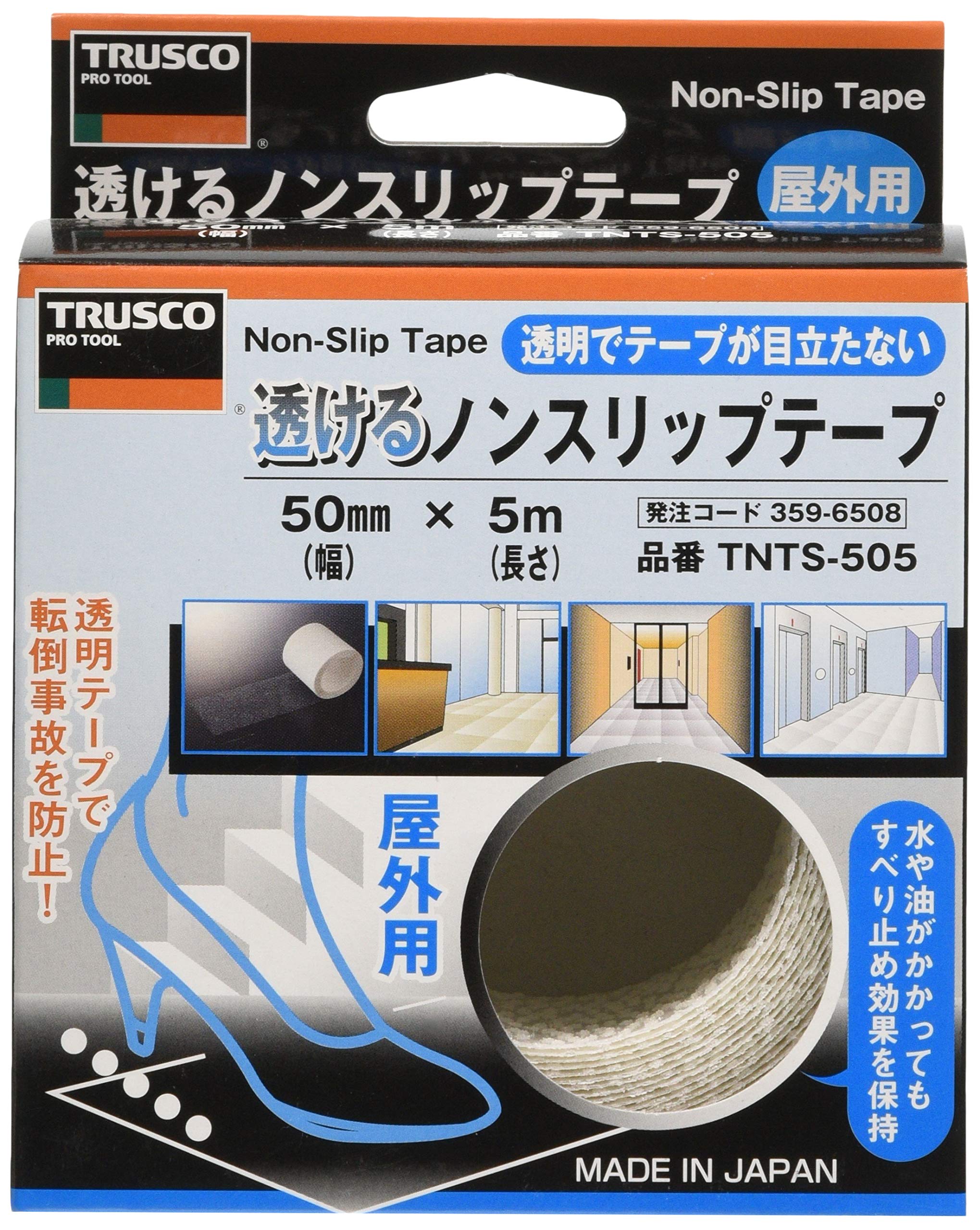

TRUSCO Transparent Outdoor 50mm x Non-Slip Tape, Use, 5m, TNTS-505