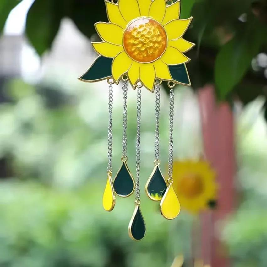 1 Pcs Outdoor Yard Garden Decoration Ornament Sunflower Boat Wind Chimes Pendant Metal Window Windchimes Hanging Ornaments Home