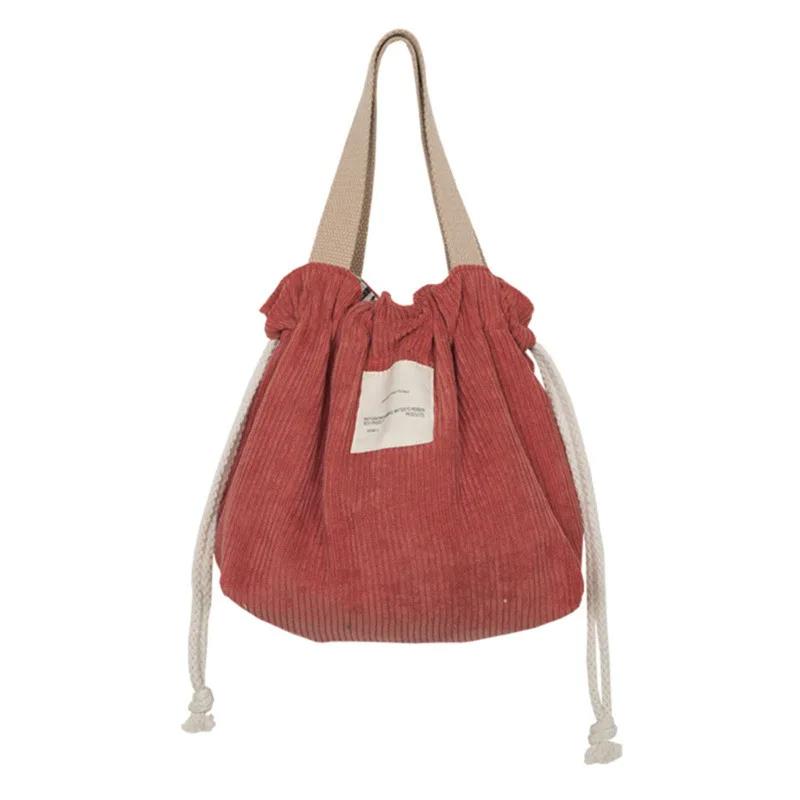 Lunch Bag Corduroy Canvas Box Drawstring Picnic Tote Eco Cotton Cloth Small Handbag Dinner Container Food Storage Bags