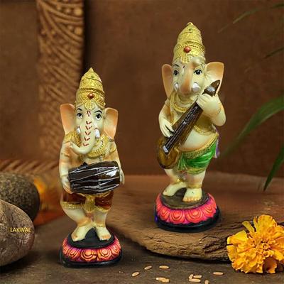 Wunderschöne kleine stehende Ganesha-Statuen zur Heimdekoration - (2-teiliges Set, mehrfarbig) Groß