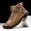 Large Size Men's PU Leather Boots Men's Fashionable Hand-stitched Ankle Boots Flat Lace-up Casual Shoes