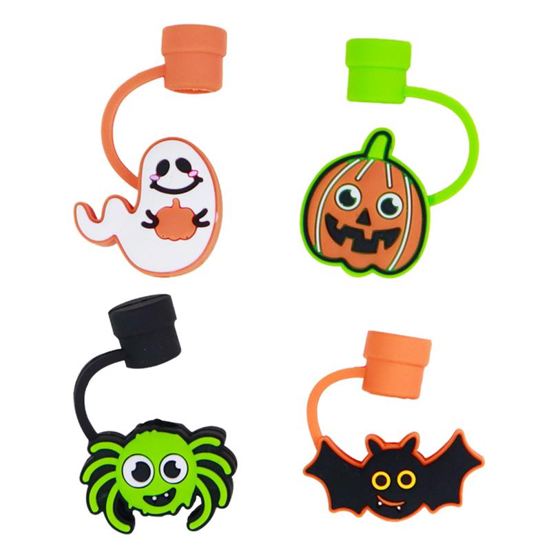 4 peças Toppers de Canudo de Morcego para Copos Tumblers Toppers de Canudo de Halloween Aranha Fantasma Abóbora Cobertura de Canudo para Canudos de 8mm Topper de Canudo Macio