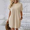 Summer Women Mini Dress Casual Loose Dolman Sleeve Round Neck Short Sleeves Side Pockets Above Knee Length Solid Color Soft Breathable Lady Dress